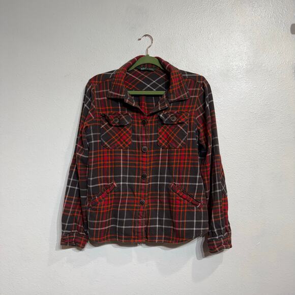 Woolrich Brown Plaid Button Down Shaket Sz M - Picture 2 of 16